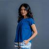 Women's Tunic Top made of Cotton - Indigo Loose Fit Blouse, Cropped Short Sleeve, Casual Everyday Top for Autumn