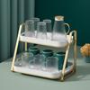 Water Cup Storage Rack with Tray Double-layer Tea Cup Coffee Storage Rack Water Cup Glass Tabletop Tray Drain Shelf