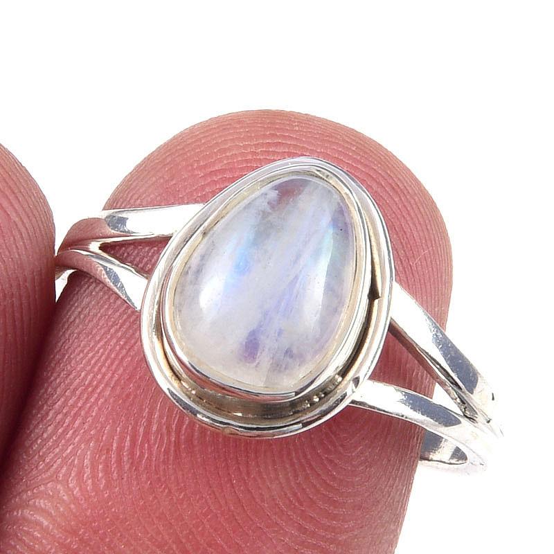 Natural Rainbow Moonstone Gemstone Handmade 925 Solid Silver Ring Size 8 B3p70