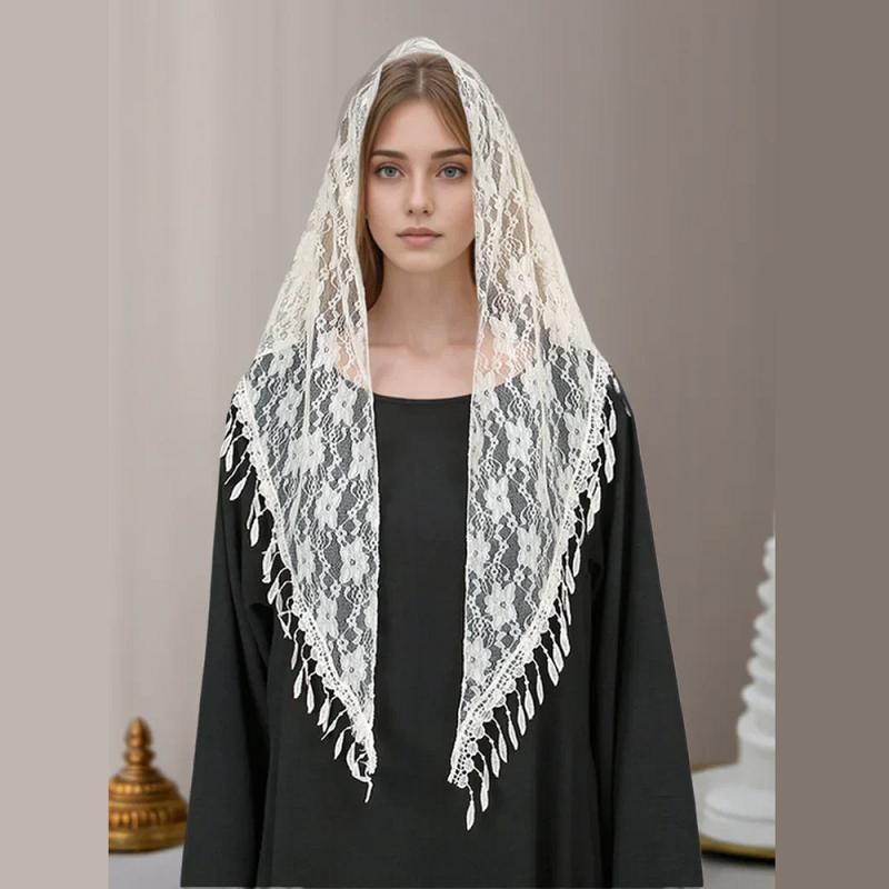 New Women Lace Triangle Scarf Embroidery Fringed Shawl Hot Sale Female Muslim Hijiab Solid Color Triangle Scarf Shawls