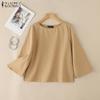 Женская повседневная однотонная свободная блузка с круглым вырезом и рукавом 3/4