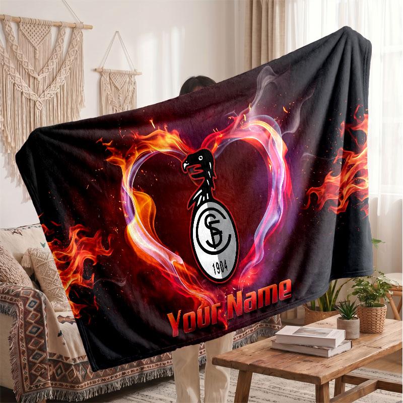 SC Freiburg Personalized Fleece Blanket With Football Logo, Custom Name Text Soft Warm Home Throw Blanket