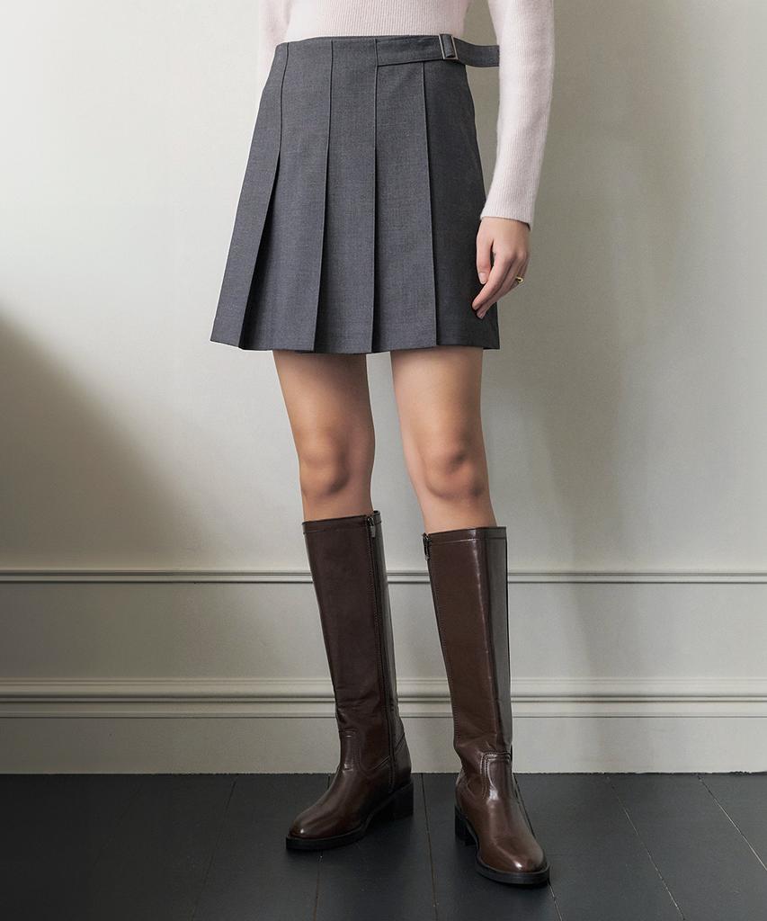 Artid Tab Point Wool Pleated Skirt_Grey
