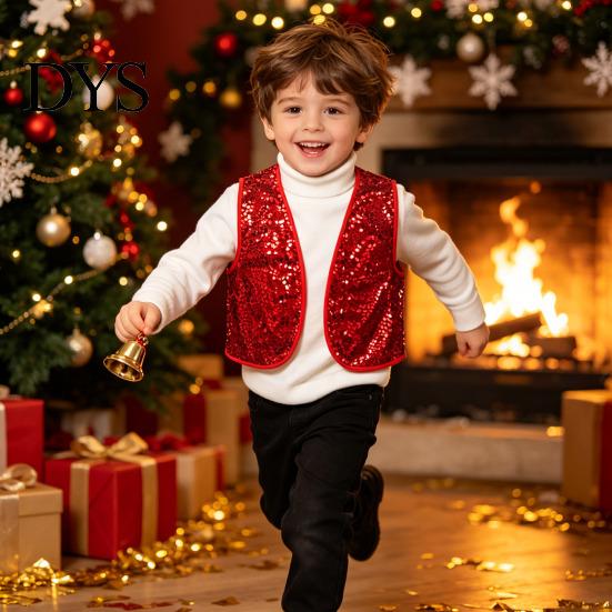 Comfortable Sleeveless Costume Shiny Sequin Vest for Kids Adults, Sparkling Disco Party Vest, Shimmering Gold Layering Piece Performance Halloween