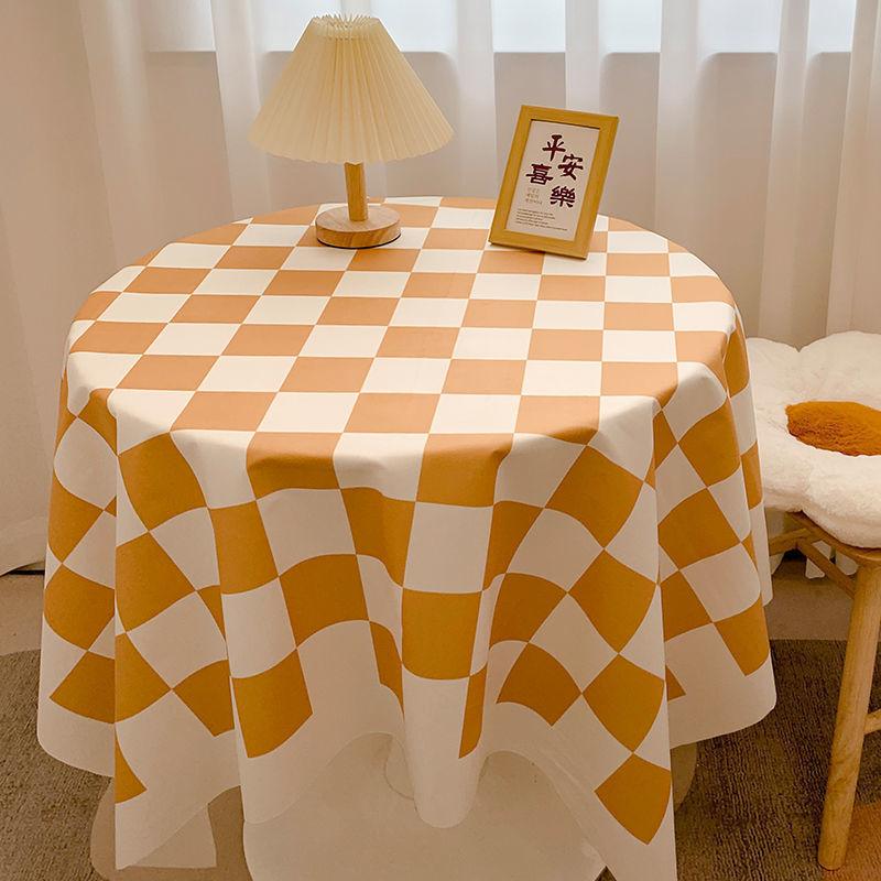 British Plaid Flannel Tablecloth Light Luxury Retro Round Table Cloth Coffee Table Cover Dustproof Dining Table Fabric