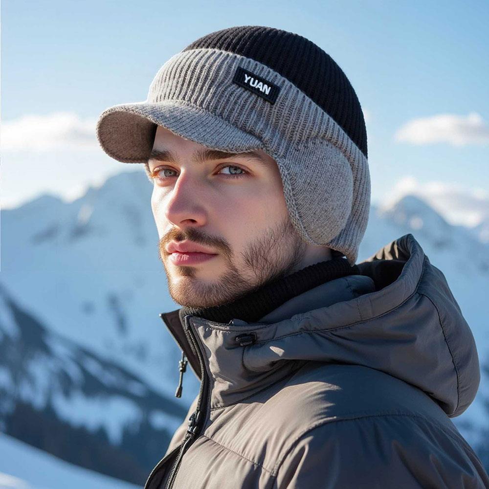 Outdoor Knit Baseball Cap Fashion Ear Protection Dad Hat Dual Tone Thicken Men's Winter Hat Thermal Sports Cycling Beanie Hat