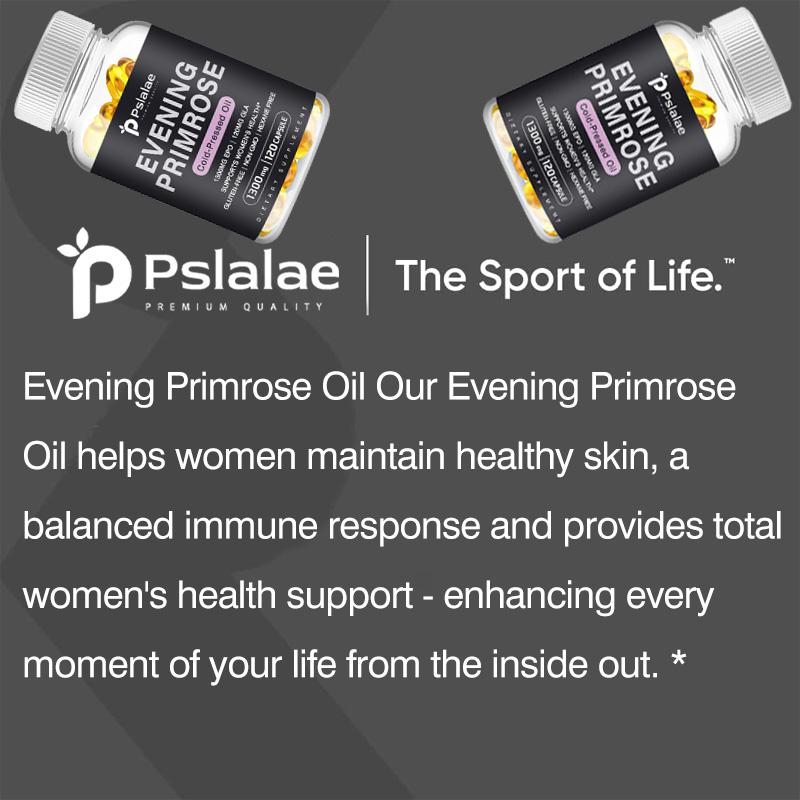 Pslalae Evening Primrose Oil 1,300 mg, 120 Softgels - Cold Pressed, Non-GMO, Women's Nutritional Holistic Health Support