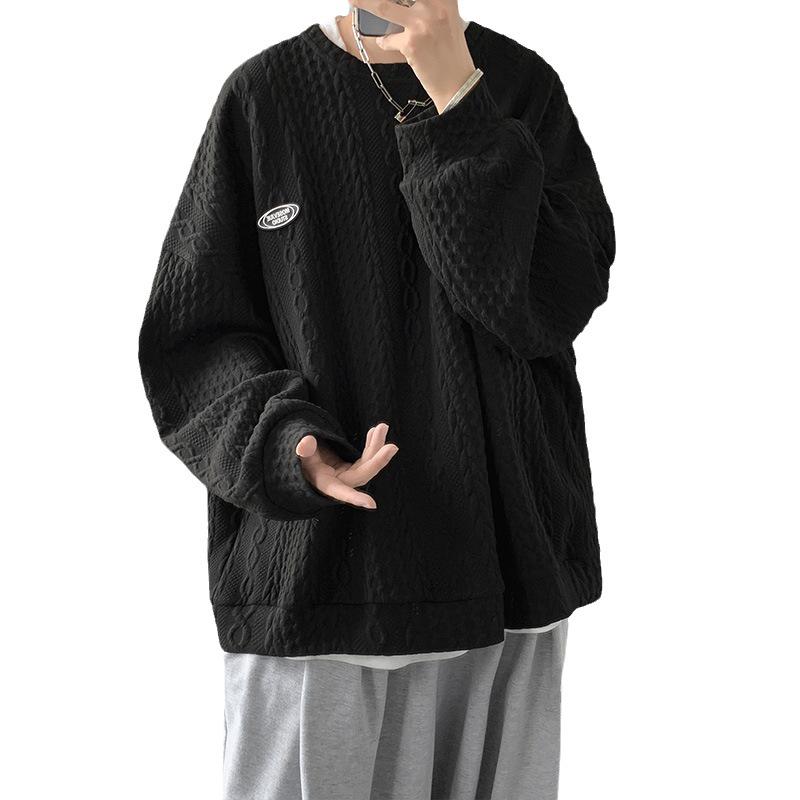 Мужская толстовка с вафельным узором в корейском стиле – модный свободный пуловер на осень и весну