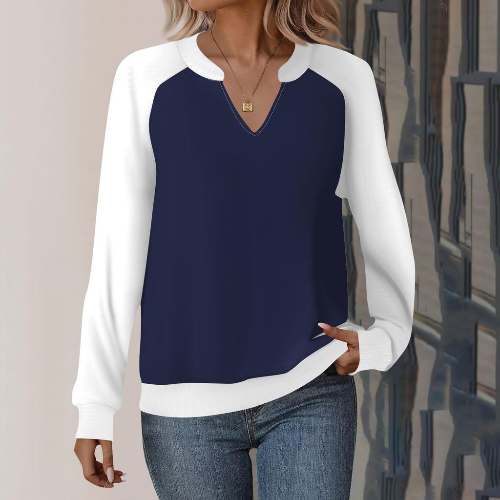 Женская повседневная толстовка с длинным рукавом и V-образным вырезом, однотонный свободный пуловер с принтом