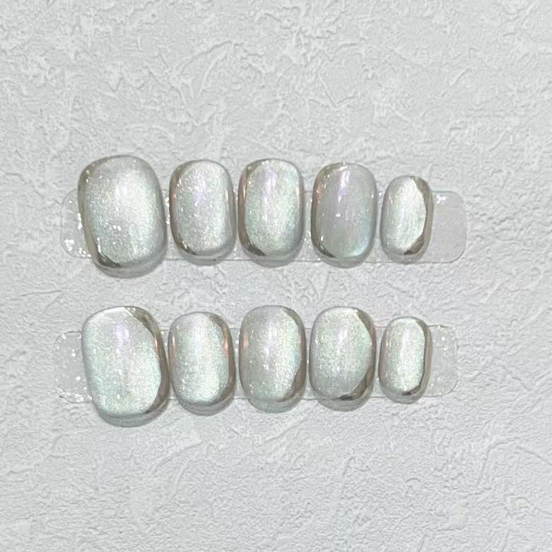 Wearing Armor Daily Short Handmade High-end Glass Bead Light Bulb Cat Eye Removable Fake Nail Plate