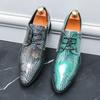 Model Runway Catwalk Leather Shoes Men's Personality Laser Dragon Scale Pattern Patent Leather Glossy Pointed Men's Shoes 48 Trendy Nightclub Shoes