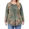 Women's Plus Size Fashion Printed Casual Pleated Round Neck Long Sleeve Top