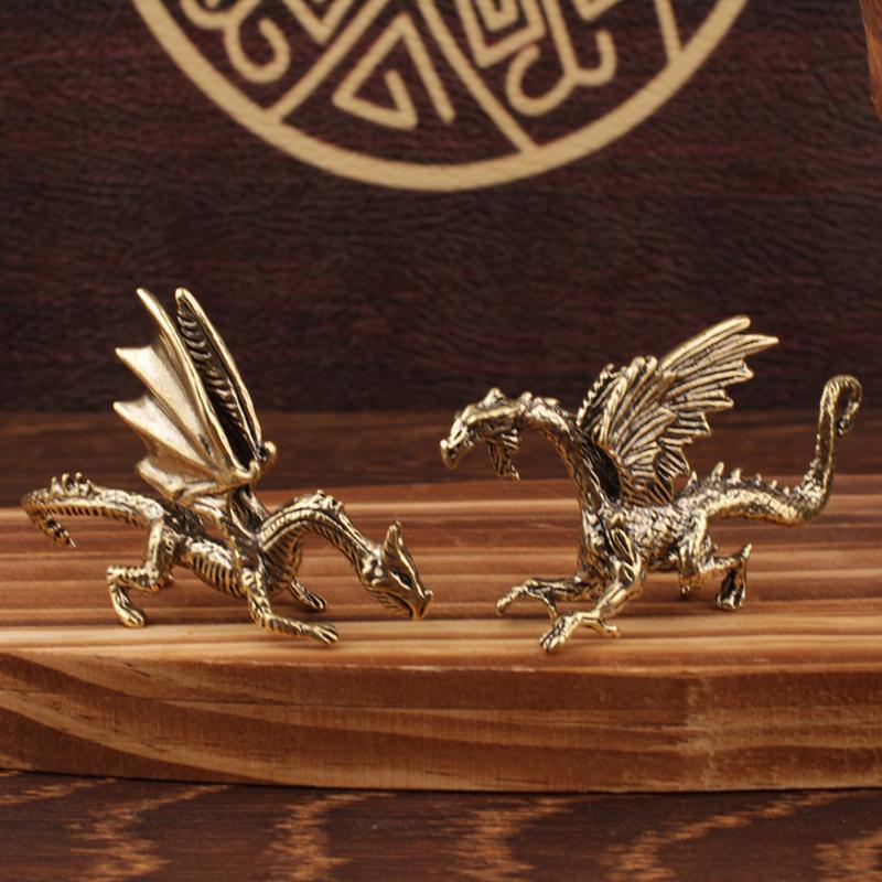 Solid Brass Pterosaur Dragon Small Statue Desktop Ornament Chinese Mythical Beast Figurines Retro Home Feng Shui Decoration