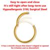 Men Women 316L Surgical Steel Hinged Nose Rings Hoop for Nostril Septum Cartilage Helix Daith Tragus Rook Conch Lip Ear Lobe
