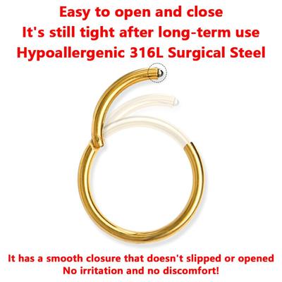 Мужские Женские 316L Хирургическая Сталь Шарнирные Кольца-Хупы для Пирсинга Ноздри Септума Хеликса Хряща Дейта Трагуса Рука Конча Губы Мочка Уха