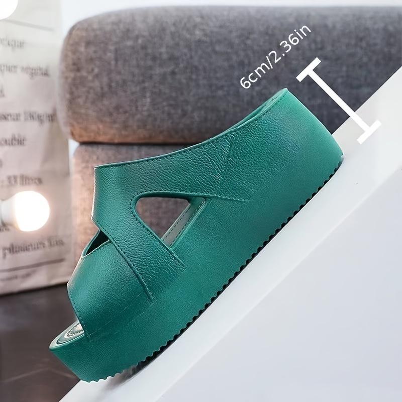 Женские тапочки на платформе, однотонные шлепанцы с вырезом и круглым носком с открытым носком, женские удобные домашние и уличные тапочки