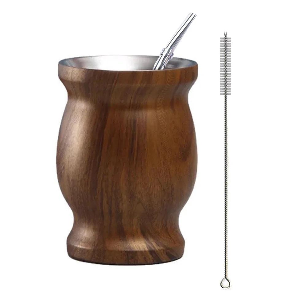 Yerba Mate Cup 304 Stainless Steel Double Wall 8oz Argentine Yerba Mate Gourd With Bombillas and Cleaning Brush