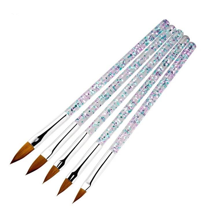 5 шт./лот, хрустальная акриловая кисть для ногтей с блестками, кисть для дизайна ногтей, инструменты для создания цветов, резьба по дереву, кисть для рисования «сделай сам»