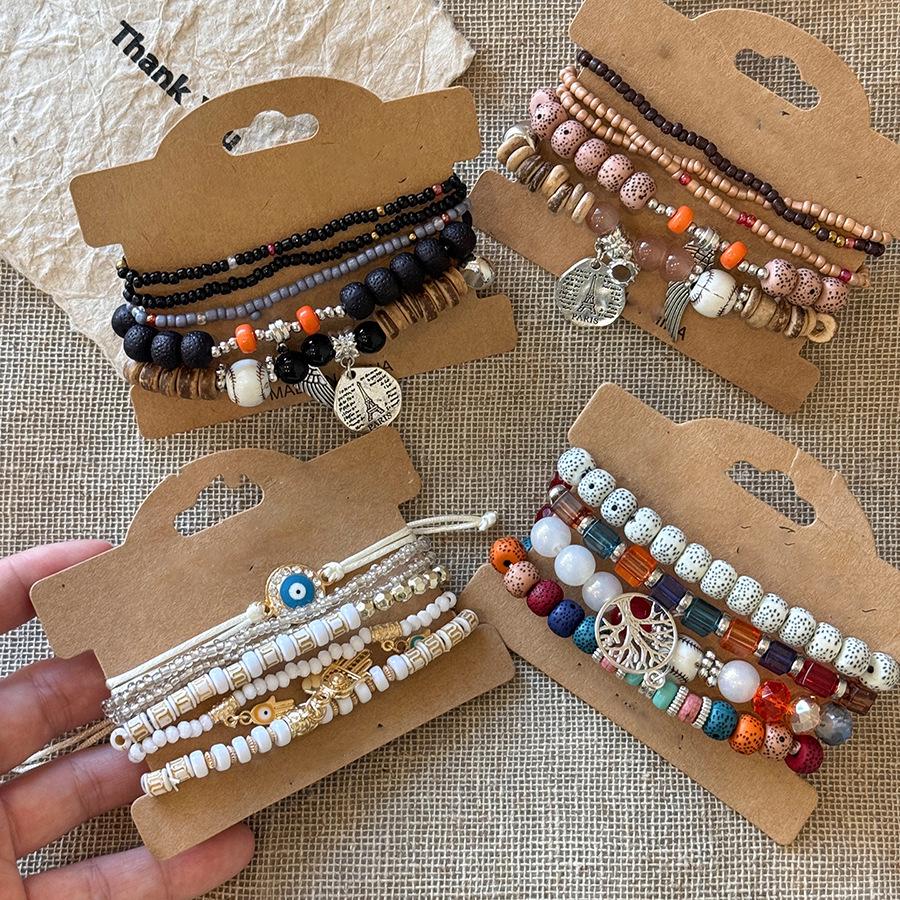 Ретро Этнический Браслет из Бисера со Стеклянным Крестом и Сердцем, Инкрустированный Бриллиантами - Европейские и Американские Женские Украшения