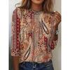 Women's Tunic Print Daily Fashion Casual Long Sleeve Crew Neck Orange Spring Fall