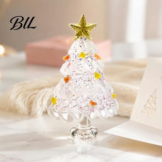Elegant Glass Tree Table Centerpiece Hand Blown Christmas Figurine, Mini Tabletop Festive Home Accents Xmas Ornament, Handmade Desktop Holiday
