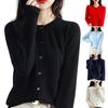 Women Knitted Sweater Coat Round Neck Long Sleeve Single Breasted Solid Color Knitting Cardigan Daily Wear