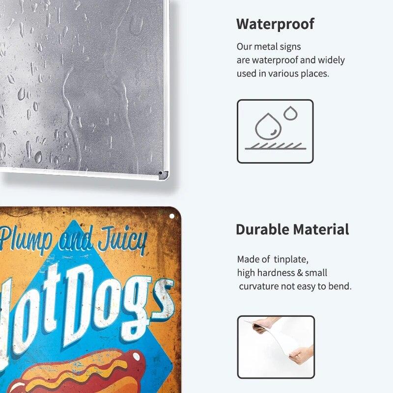 Tin Sign FastFood Pizza Hot Dog Hamburgers Ice Cream Fries Pop Corn Metal Vintage Plaque Metal Retro Plate Kitchen Wall Decor