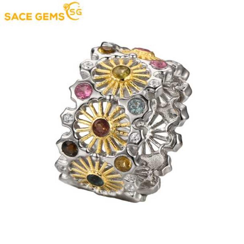 Sace Gems Кольца с полихромным турмалином изменяемого размера для женщин, стерлинговое серебро 925 пробы, свадебная вечеринка, ювелирные украшения, подарок на фестиваль