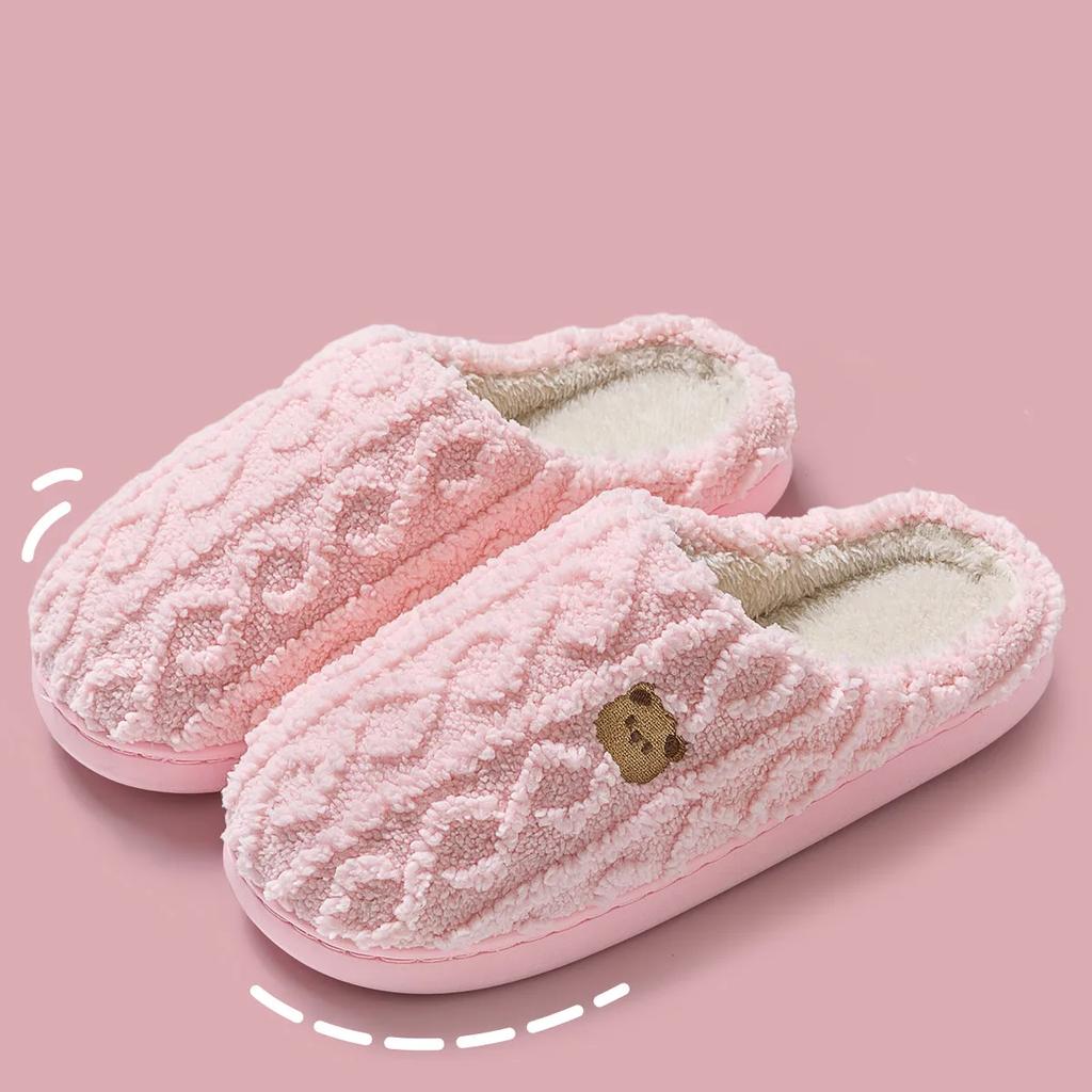 Winter Women Slippers Cute Home Warm Plush Slides Cartoon Bear Couples Indoor Soft Fluffy Flats Bedroom Non Slip Men Furry Shoes