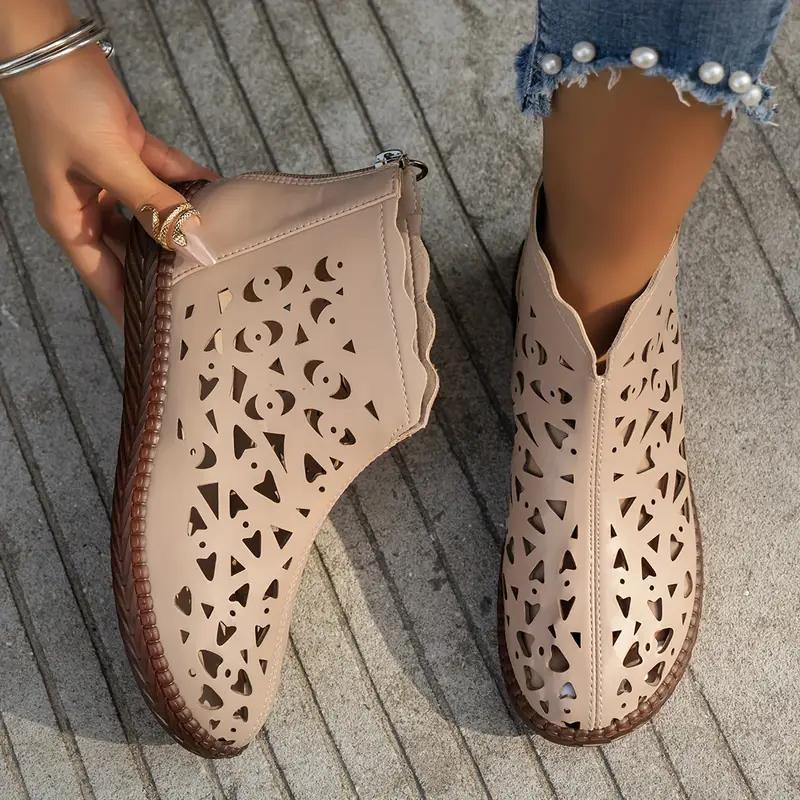 Новые легкие модные ботинки Женские весенне-летние дышащие ботильоны в британском стиле Удобные с полым задником на молнии из ПУ Женские ботинки