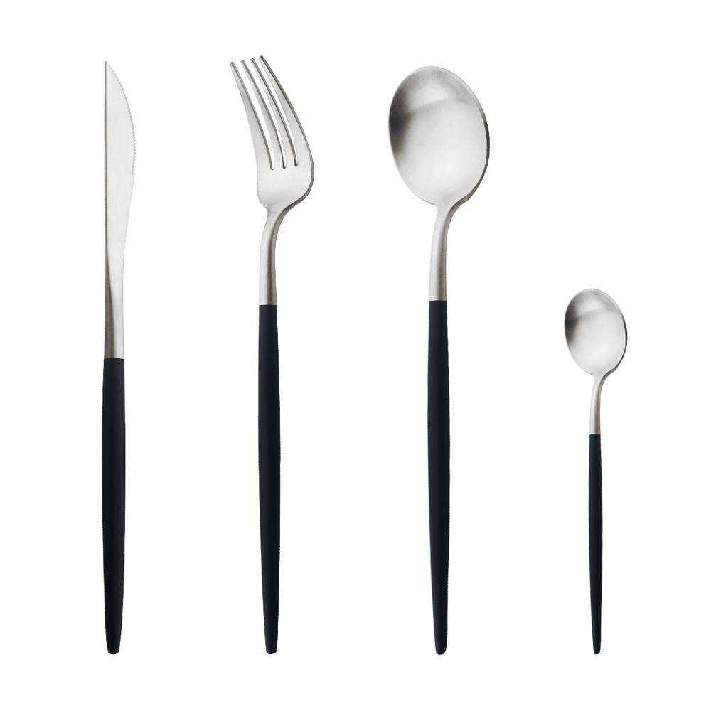 Матовый серебряный набор столовой посуды из нержавеющей стали 18/10, набор столовых приборов с круглой ручкой, вилка, нож, ложка, набор столовых приборов, набор кухонного серебра