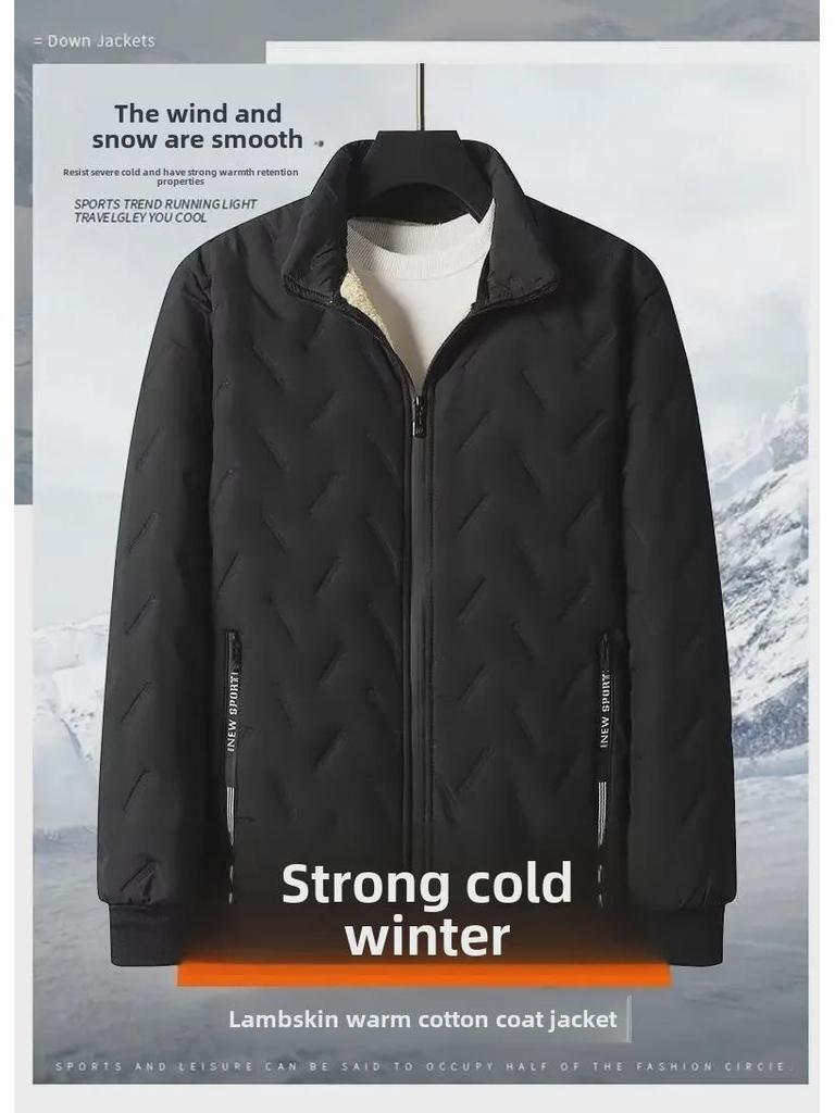 Мужской зимний комплект: пальто и брюки: Утепленная хлопковая куртка с подкладкой из овчины, идеально подходит для людей среднего и пожилого возраста.