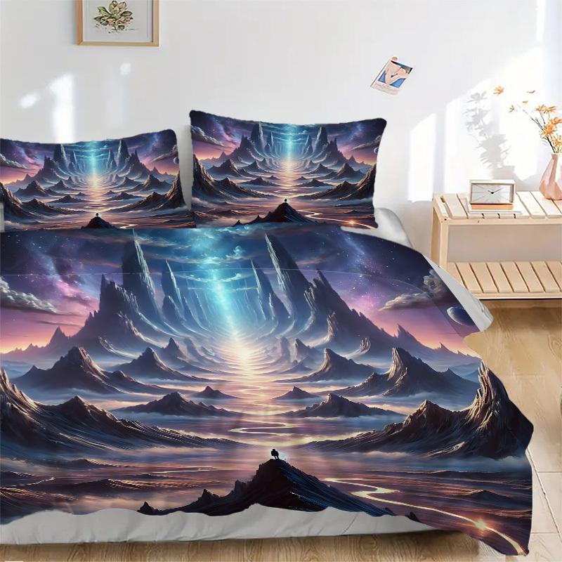 3pcs bedding set Mystical Landscape Includes 1 Comforter + 2 Pillowcases, Without Pillow Inserts, Soft Comfortable,a0909113