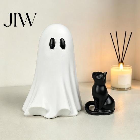 Small Ghost Holding Black Cat Statue Halloween Ornament, Hugging A Sculpture, Unique Seasonal Decor Resin Figurine, for Home Bedroom Entrance Display