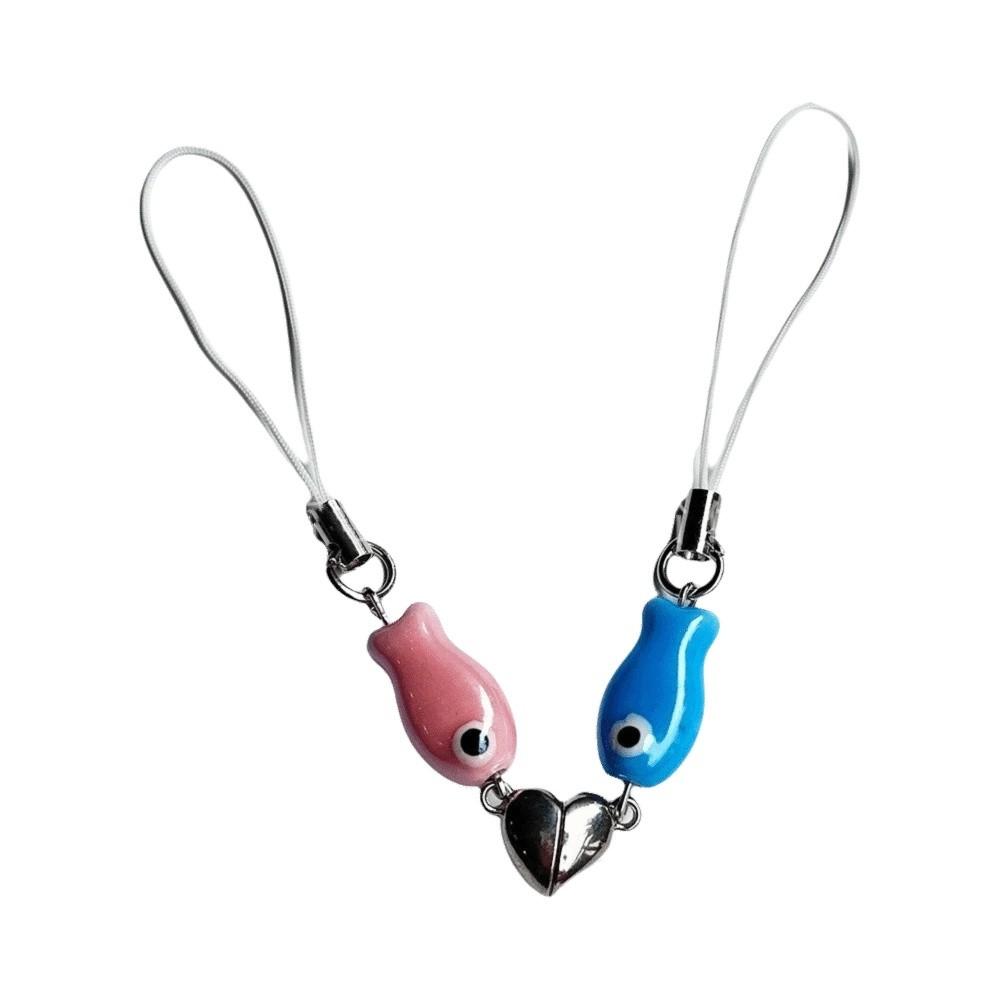 Bag Charm Magnetic Matching Keychain Heart Strap Couples Keychain Fish-Shaped Keyring Jewelry Gift