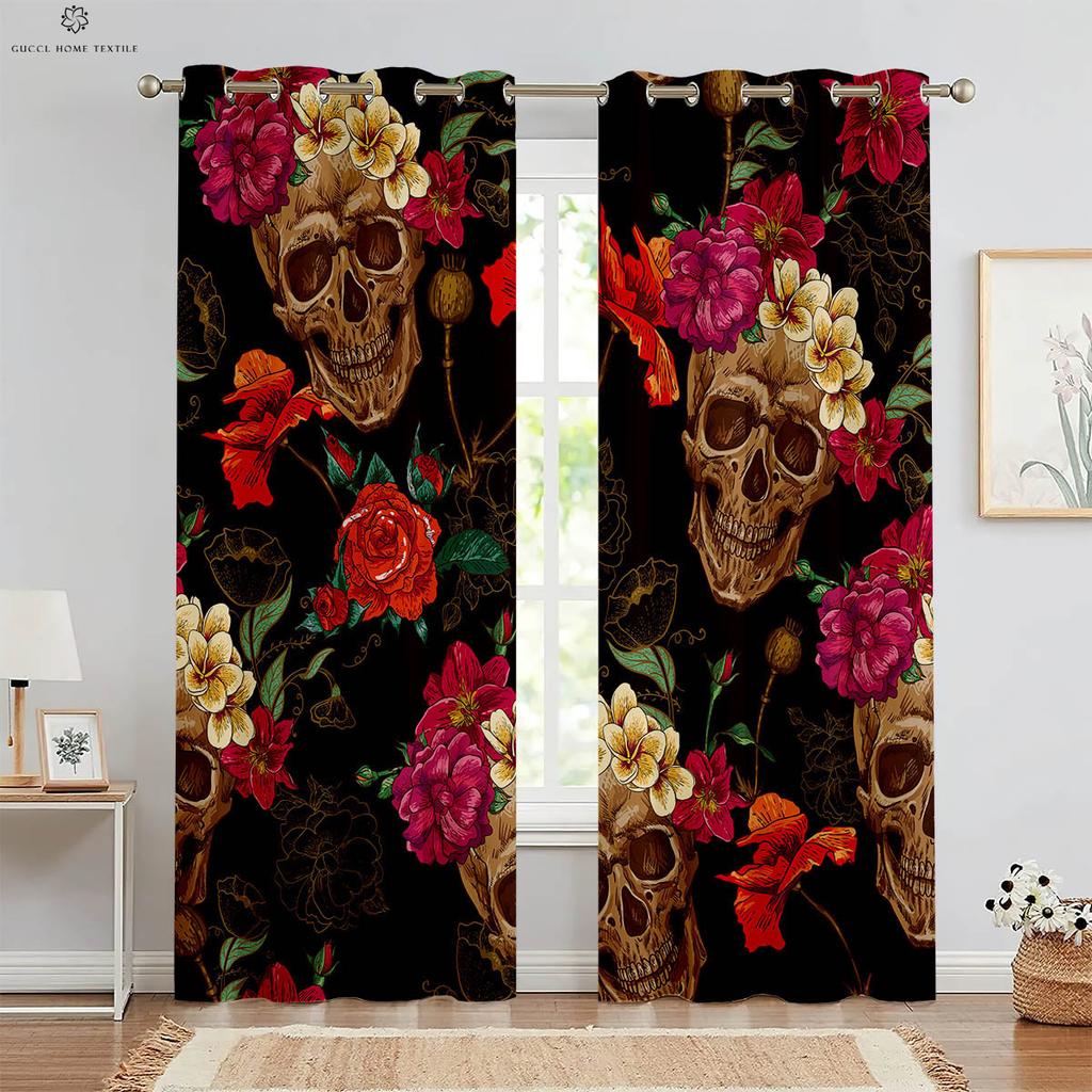 3D-печатные шторы на Хэллоуин, ужасный череп, цветочное оформление окна, спальня, гостиная, ресторан, 2 предмета