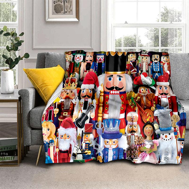 Cartoon Merry Christmas Gift The Nutcracker Doll Happy New Year Soft Flannel Blanket for Beds Bedroom Sofa Picnic,Throw Blanket