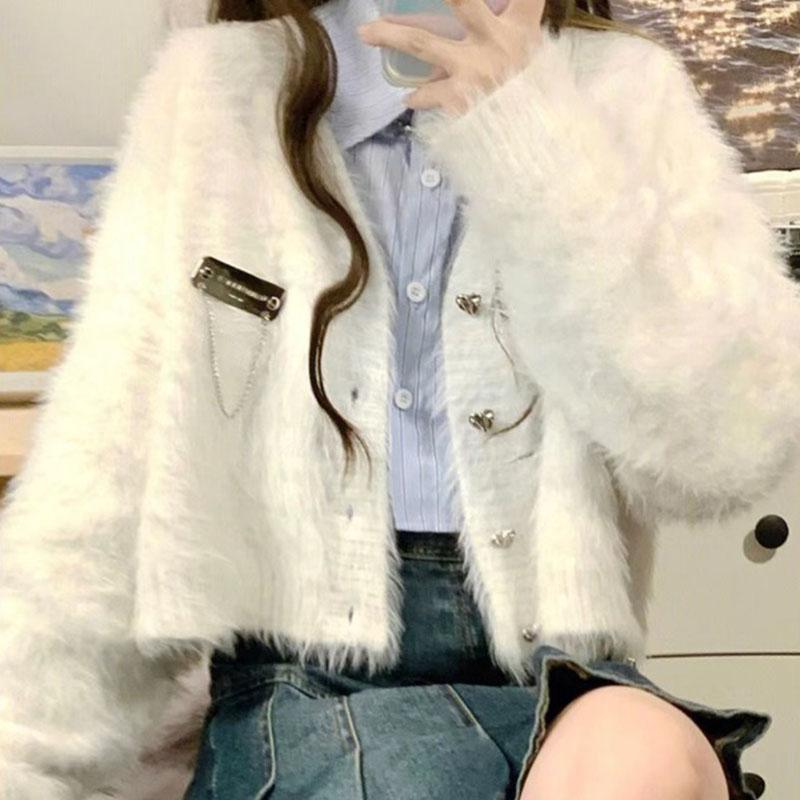 Плюшевый кардиган, женский короткий свободный мягкий клейкий нежный повседневный универсальный свитер на весну и осень, кардиган, женские топы