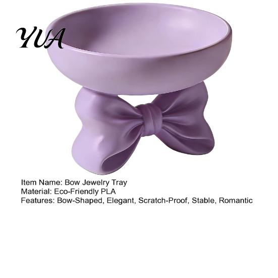 Decorative Catchall Tray 3D Printed Elegant Bow Jewelry Tray, Purple Ring Earring Holder, Dish for Necklaces Vanity Organizer, Entryway Key Gift Women