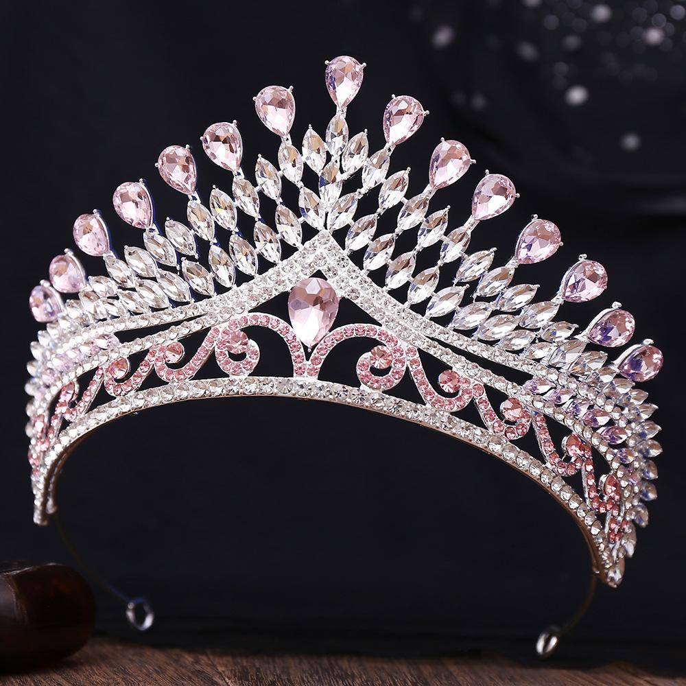DIEZI 8 Colors Baroque Blue Opal Tiara For Women Wedding Party Luxury Bridal Bride Crystal Crown Hair Accessories Jewelry
