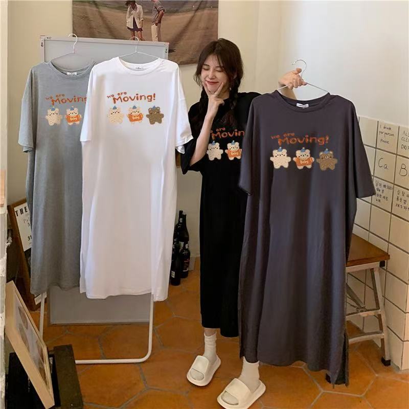 Korean version short-sleeved t-shirt skirt children's summer clothes medium and long knee dress large size thin long skirt t-shirt skirt