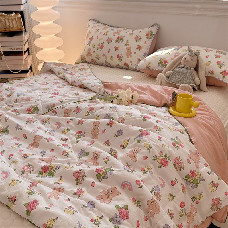 Квилт с цветочным принтом, мягкий, приятный к коже, дышащий, летнее одеяло с ультразвуковой вышивкой, летнее машинная стирка, покрывало