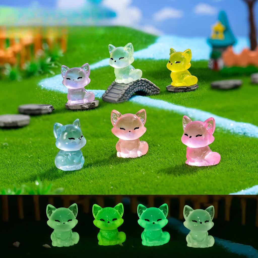 10Pcs Cartoon Mini Luminous Fox Animal Miniatures Resin Ornaments DIY Fairy Garden Decoration Moss Terrarium Micro Landscape