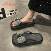 Aphixta New Women's Crystal Wedge Sandals Slip-On Platform Shoes with Thick Heel Summer Slides Casual Comfortable Beach Shoes