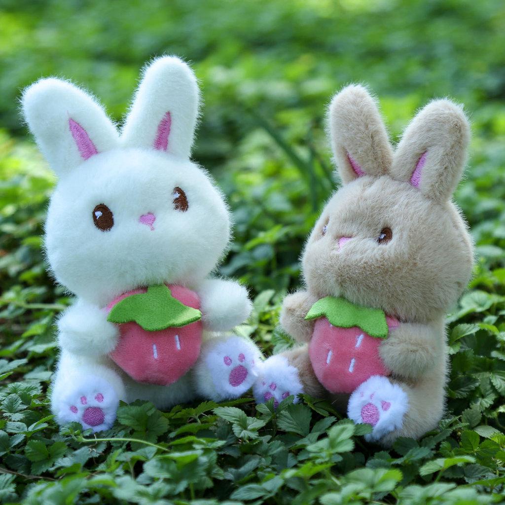 Plush Bunny Toy Keychain With Strawberry Design For Kids Gift And Bag Accessory