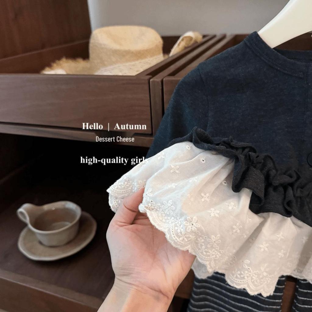 Комплект для девочек 2025 года в корейском стиле: кружевной кардиган и расклешенные брюки - Осенняя мода