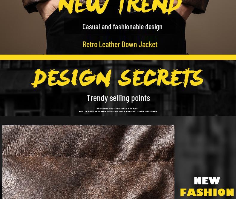 Мужская зимняя куртка 2024 года из натуральной кожи с утеплителем из 90% утиного пуха - Свободная, теплая, повседневная для улицы, большого размера