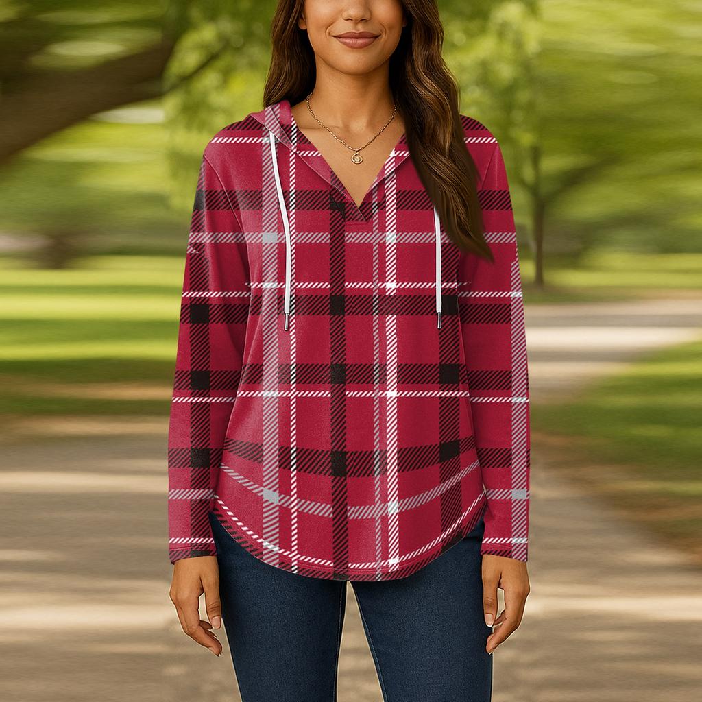 Женские модные толстовки с капюшоном V-образным вырезом с длинным рукавом и цветочным принтом на шнурке, повседневные свободные пуловеры