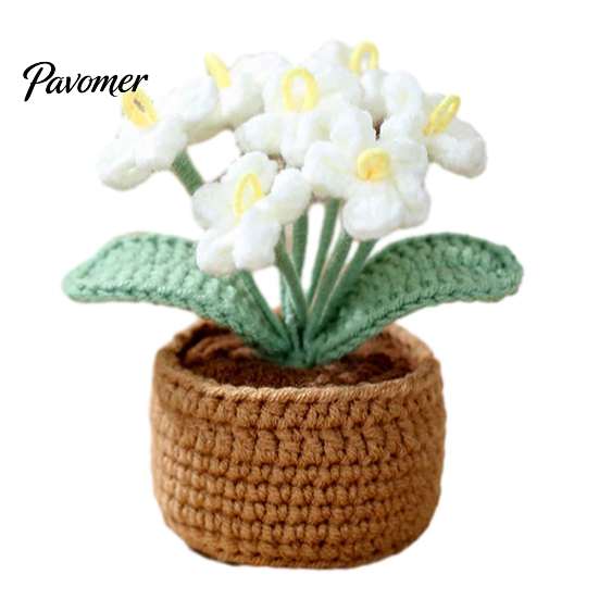 Decorative Mini Potted Plants Crocheted Flower Plant, Artificial Yarn Ornament, Vibrant Multi-color Cute Tabletop Ornament Knitted Desktop Plant