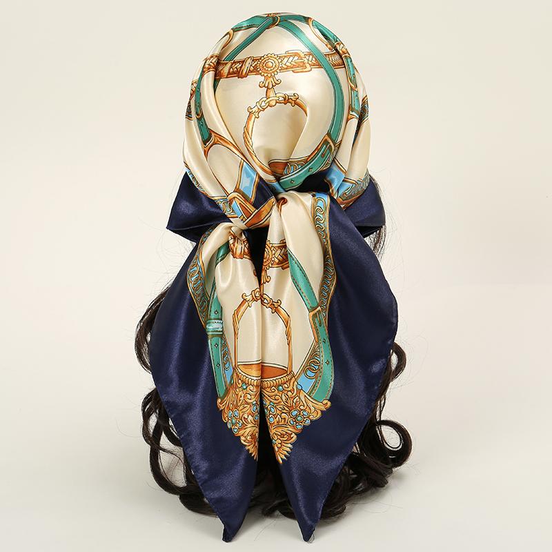 Satin Square Scarf Women Muslim Hijab Elegant Print Silk Neckerchief Shawl Wraps Headband Handle Hair Accessories Bandana